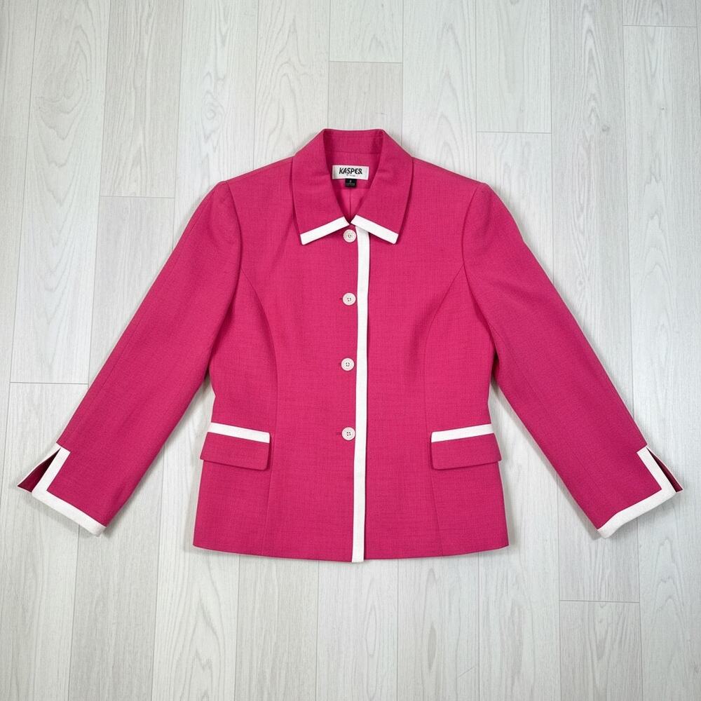 Kasper‎ Pink White Trim Career Blazer Jacket Women's Size 4